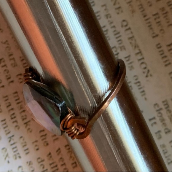 Copper Wire Wrapped Artesian Ring Dark Stone Fiery Colors Woman’s Jewelry - Picture 5 of 10